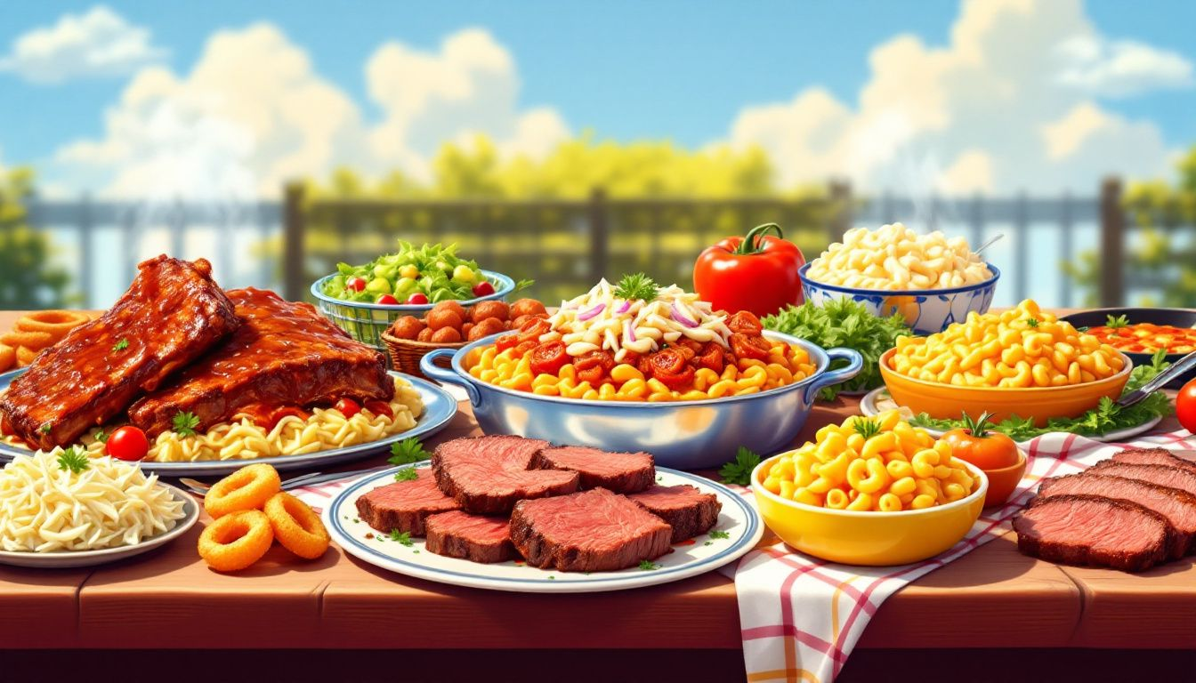 An inviting spread of bar b q dishes showcasing the essence of barbeque.